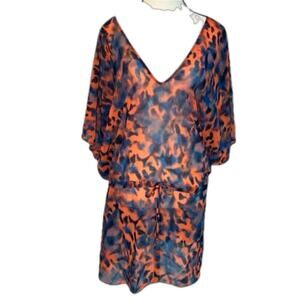 ViX Paula Hermanny Swim Coverup Fiery Orange Smoky Blue Size L No Flaws!